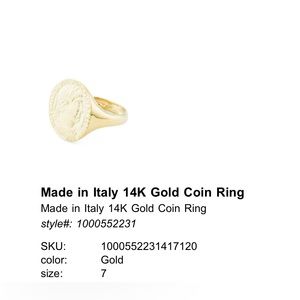 Made in Italy 14K Gold Coin Ring size 7